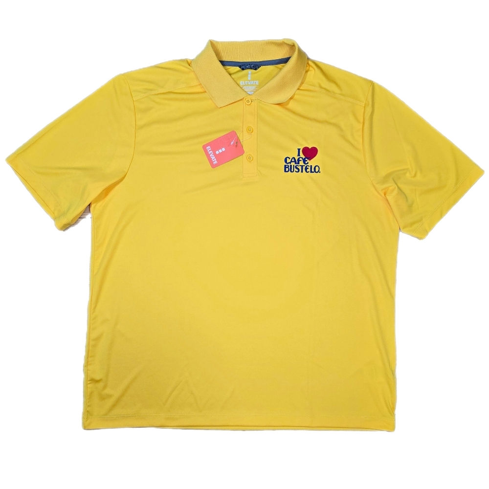 NEW I Heart (Love) Cafe Bustelo Men's Yellow Polo Golf Shirt Size XL NWT Coffee